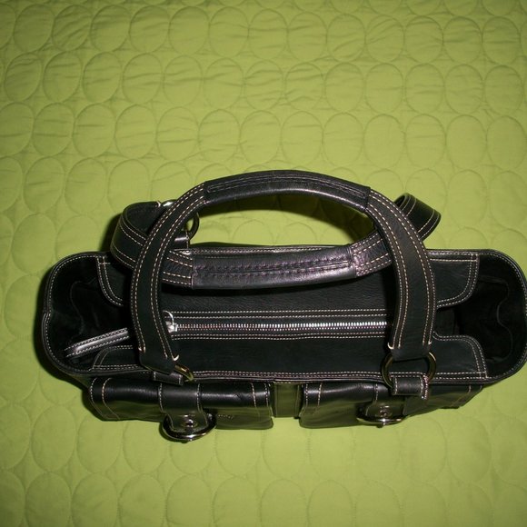 Coach Black Large Leather Beige Stitch Satchel/Shoulder Handbag - Picture 14 of 16